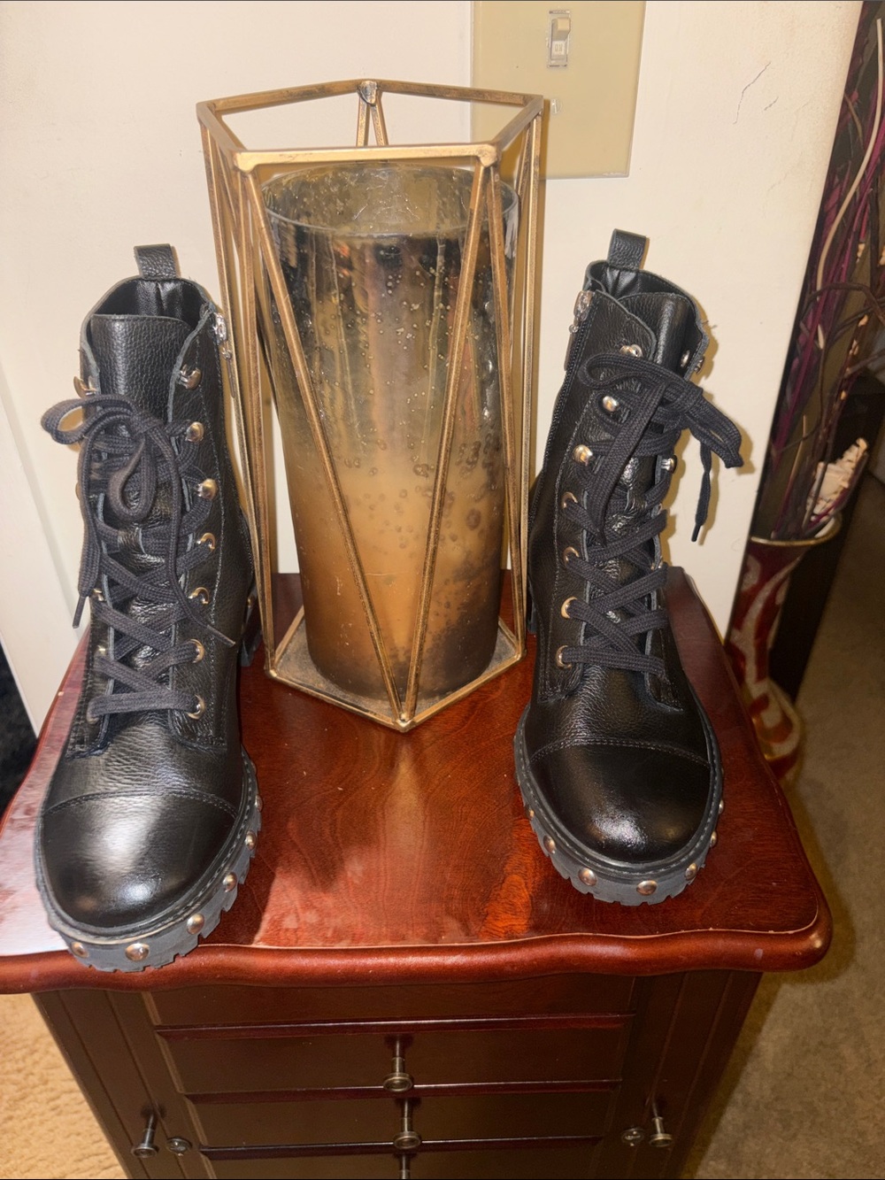 SCHUTZ Black Studded Leather Combat Boots - Women
